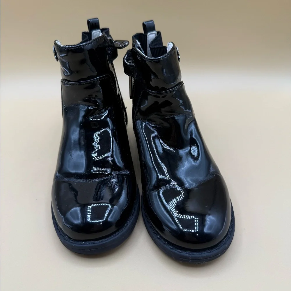 Mayoral Girls Black Patent Chelsea Boots‎ Size 26 Zipper Dress Ankle Boot